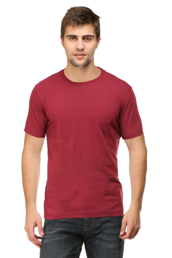 Men's Half Sleeve T-Shirt - Maroon, 100% Cotton, Bio-Washed