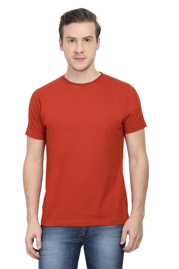 Men's Half Sleeve T-Shirt - Brick Red, 100% Cotton, Bio-Washed