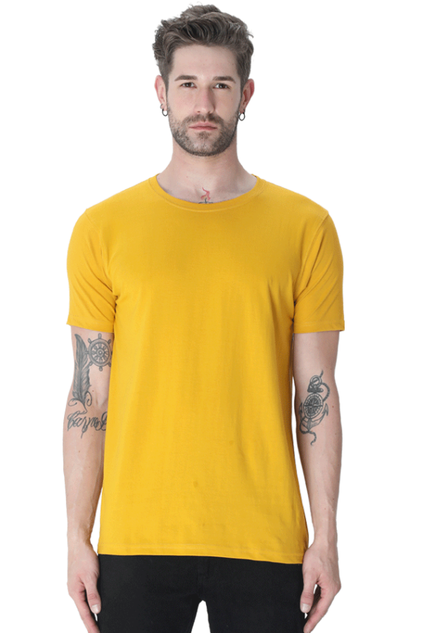 Men's Half Sleeve T-Shirt - Mustard Yellow, 100% Cotton, Bio-Washed