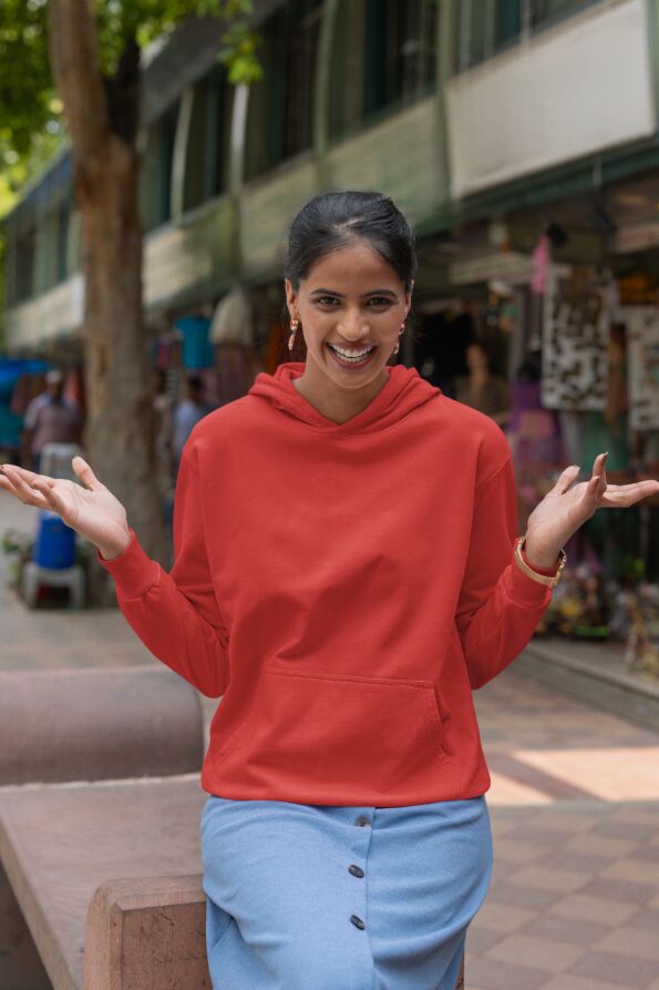 Red – Women’s Mid-Weight Hoodie Sweatshirt -100% Cotton