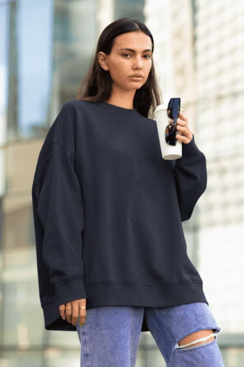 Heavyweight Oversized Sweatshirts - Navy Blue