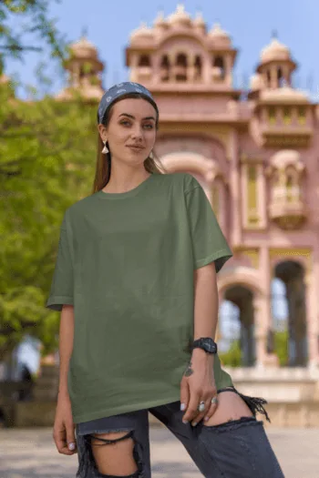 Olive Green 240 GSM heavyweight oversized cotton t-shirt – Fabveda
