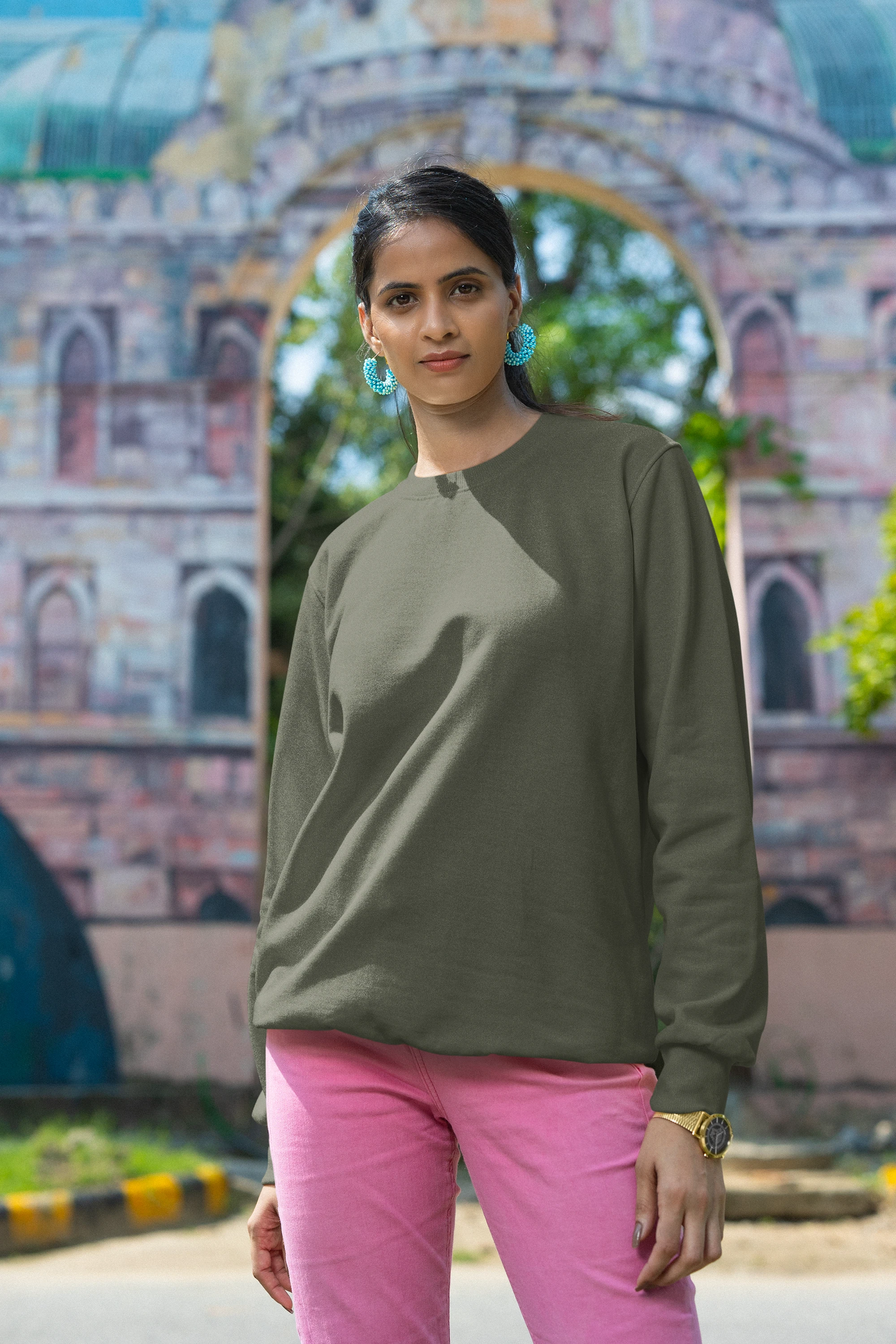 Unisex Sweatshirt – Olive Green Olive Green 300 GSM cotton sweatshirt – Fabveda