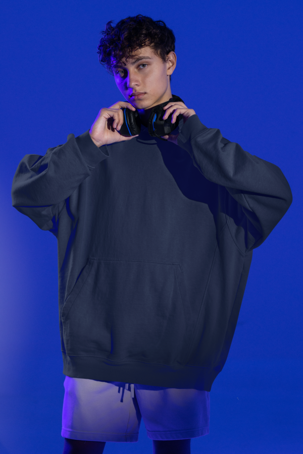 Heavyweight Oversized Hooded Sweatshirt - Navy Blue