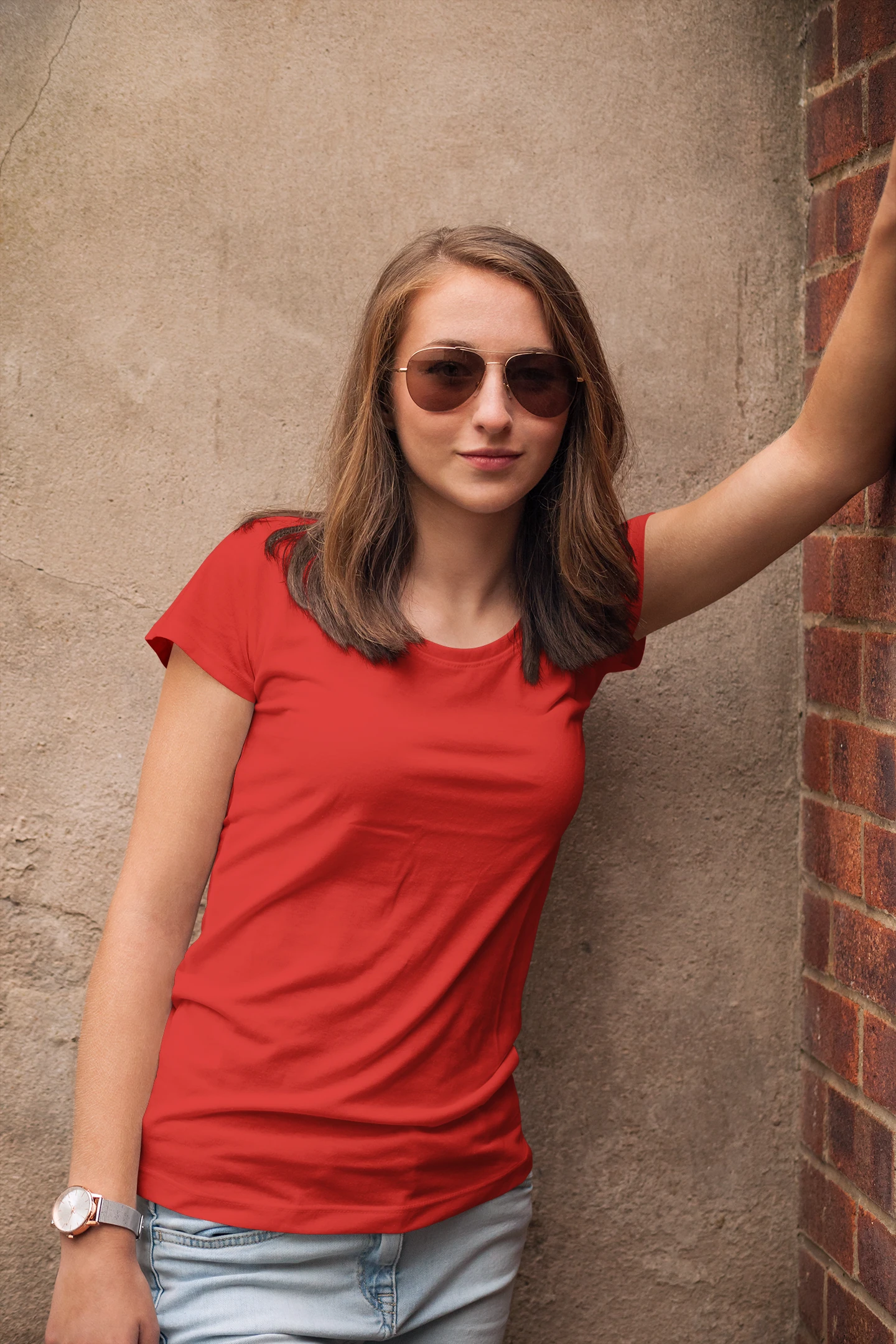 Red Short sleeve t-shirt for women (4) Brick Red half sleeve 180 GSM cotton t-shirt – Fabveda