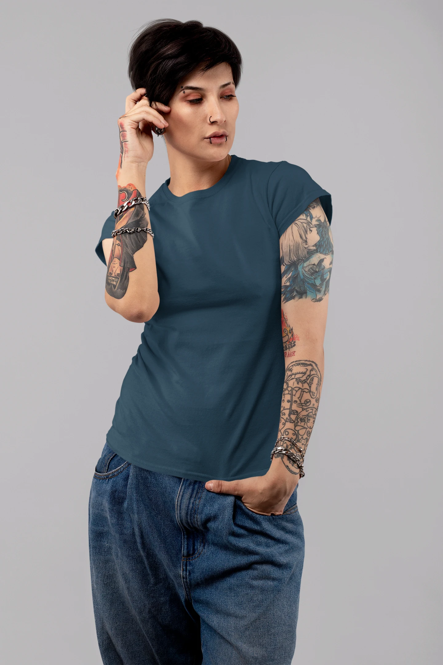 Petrol Blue half sleeve 180 GSM cotton t-shirt – Fabveda