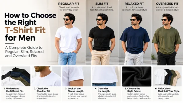 Men wearing versatile casual outfits with T-shirts, jeans, chinos, neutral sneakers and lightweight layers