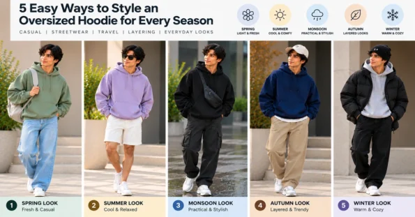 Oversized hoodie outfit ideas for spring, summer, monsoon, autumn and winter