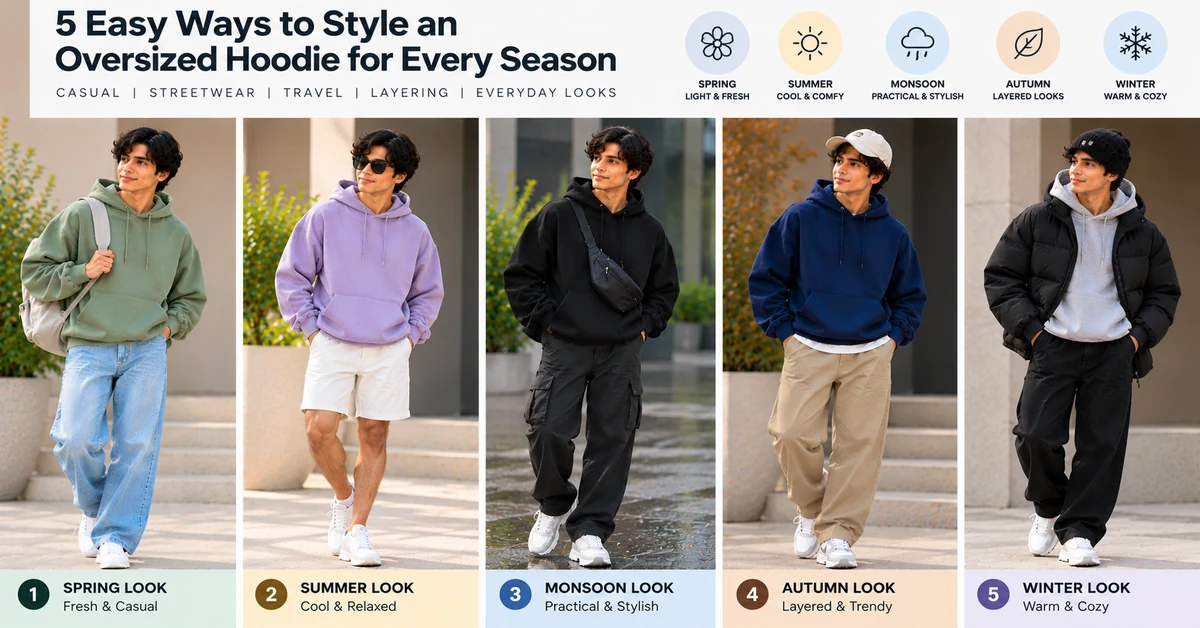 Oversized hoodie outfit ideas for spring, summer, monsoon, autumn and winter