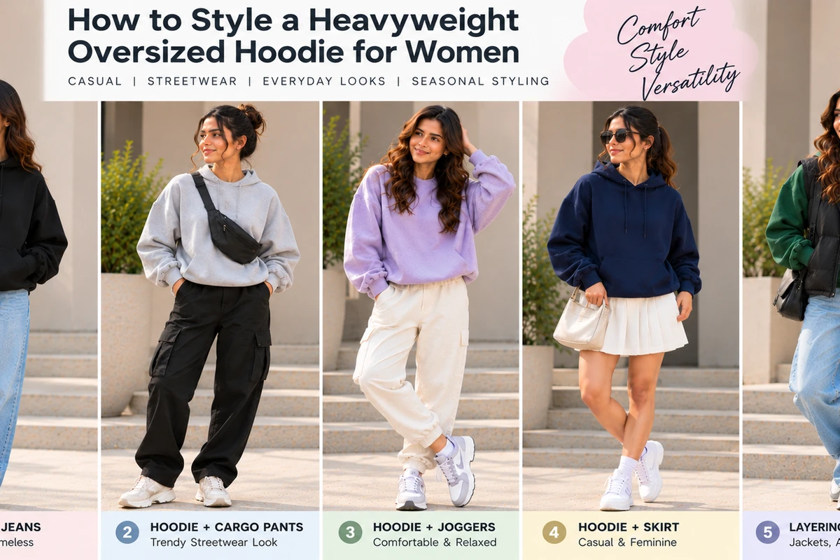 Women's oversized hoodie outfits styled with jeans, cargo trousers, joggers and a skirt